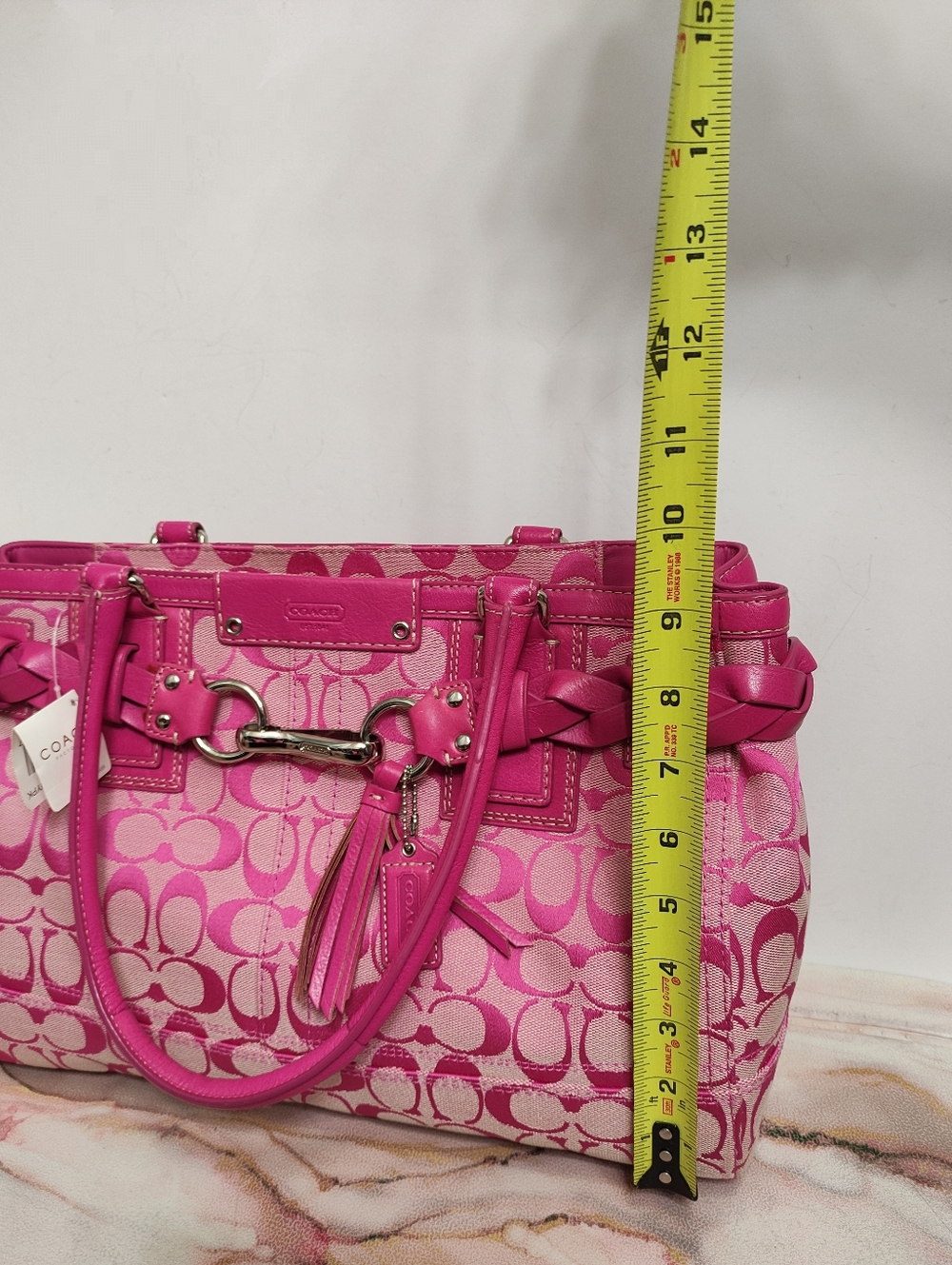 Vintage Y2K Coach F13068 Hampton Signature Large Carryall Satchel Hibiscus/Pink - Picture 8 of 14